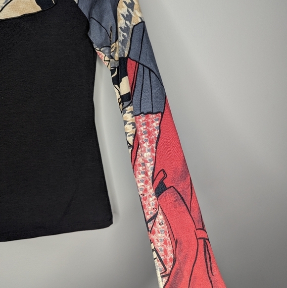 James Lakeland Made In Italy Long Sleeve Ruffled Neck Abstract Blouse Woman S - Picture 6 of 8